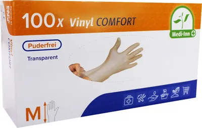 Produktbild von Medi-Inn Vinyl Comfort Einmalhandschuhe puderfrei (Größe: M, 10 x 100 = 1000 Stück)