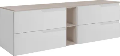Produktbild von RODAN | Waschbeckenunterschrank - Weiß und Beige - 140 cm - Mit Tischplatte - 4 Schubladen - Hängend - MDF Fronten - Integriertes Regal - MODERN