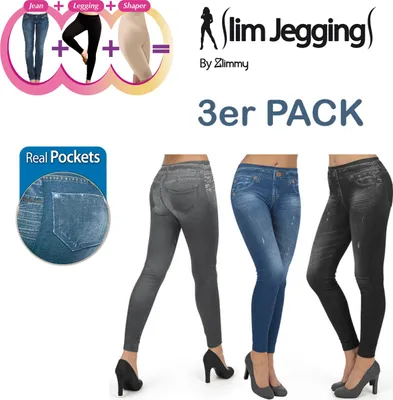 Produktbild von Slim Jeggings, 3er Set S/M (32 bis 36), die einzigartige Hose mit dem innovativen 3-fach Effekt. Leggings, Bodyformer und Jeans: blau, grau, schwarz