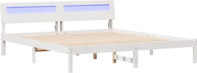 Zdjęcie produktu dla vidaXL Rama łóżka z wezgłowiem biała 200 x 200 cm z litego drewna sosnowego