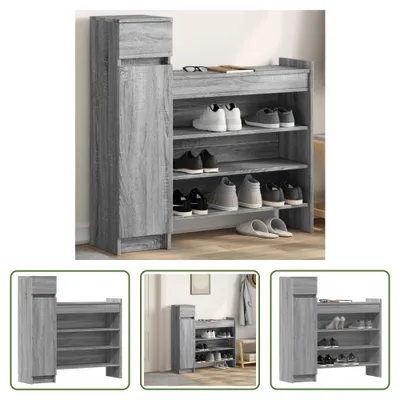Produktbild von The Living Store Schuhschrank Grau Sonoma 100,5x28x100 cm Holzwerkstoff