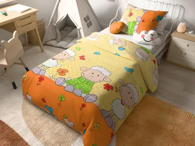Obrázok produktu pre Bavlnené obliečky do postieľky OVEČKY žlté 45x65 + 90x135