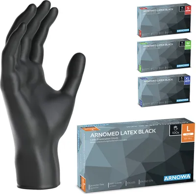 Produktbild von ARNOMED Gummihandschuhe Schwarz, Einweghandschuhe 100 Stk, Latexhandschuhe S-XL, Einmalhandschuhe Puderfrei - Gr. L