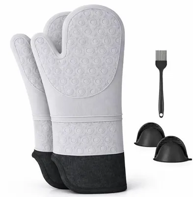 Produktbild von Unyqoos® Silikon-Ofenhandschuhe 2er-Set – hitzebeständig bis 230 °C, rutschfest, ergonomisch, spülmaschinenfest, grau