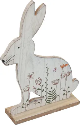 Produktbild von Deko Osterhase Holz sitzend mit Blumen 26×19,5cm