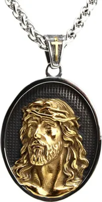 Produktbild von Lederkette Edelstahlkette 316L GOLDEN JESUS 50 cm Edelstahl 05-03