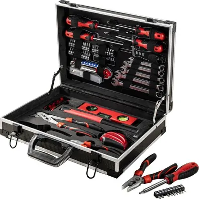 Produktbild von Alu Werkzeugkoffer 75-teilig inkl. Schraubendreher, Bits, Ring-Maulschlüssel und Zangen