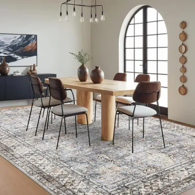 Imagen del producto de Alfombra geométrica - Alfombra para sala de estar - 100% poliéster - Lavable a máquina - Base de goma antideslizante - Rectangular - Azul - 200 x 290 cm
