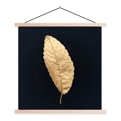 Produktbild von MuchoWow® Textilposter Schwarz und Gold - Blätter - Schwarz - Pflanzen - Luxus 120x120 cm mit holzfarbenen Rahmen - Textil-Poster