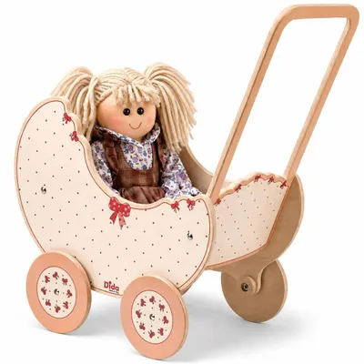 Holz-Puppenwagen Fiocco, für Puppen bis 35 cm, Rollenspiel 2-4 Jahre