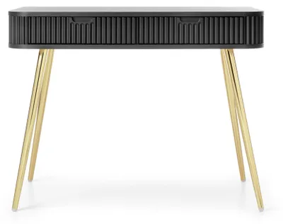 Produktbild von Selsey Zova - Schminktisch mit 2 Schubladen, schwarz mit goldenen Beinen, 110 cm