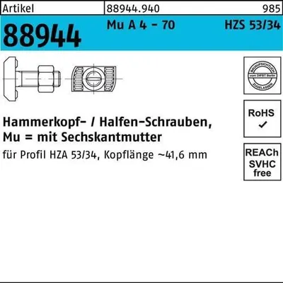 Produktbild von Hammerkopfschraube R 88944 6-kantmutter M 16 x 100 Mu A 4 - 70