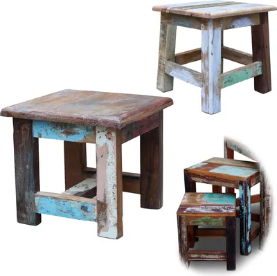 Produktbild von LS-LebenStil Vintage Holz Fußhocker Tritthocker ♻️ Fundholz ♻️ 28cm Schemel Fußbank Bänkchen
