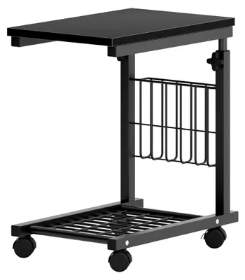 Produktbild von Beistelltische für das Wohnzimmer, höhenverstellbarer Computertisch, Laptoptisch mit Rollen, Regal und Stauraum (Schwarz, 48x30x56-76cm)