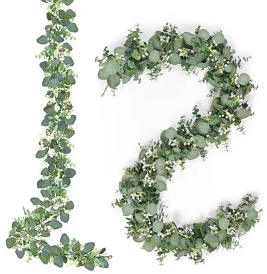 Produktbild von Kunstmatige eucalyptus guirlande, 1,8 m, weiß blühend, grün, für Dekoration, Tafellinie