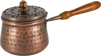 Produktbild von Ø 7cm Räucherpfanne Kupfer mit Holzgriff Weihrauchpfanne mit Deckel Antik 3290