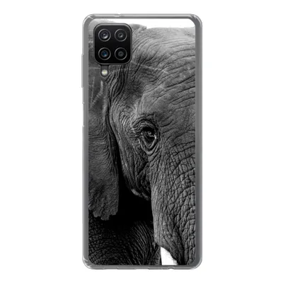 Produktbild von MuchoWow® Handyhülle Schutzhülle Hülle für Samsung Galaxy A12 Elefant - Tiere - Schwarz - Weiß - Natur Silikon Softcase Handy Hülle - Bild