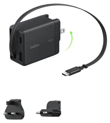 Produktbild von Belkin UltraCharge 45 W USB-C-Ladegerät mit Einziehbarem USB-C-Kabel