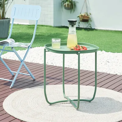 Produktbild von Tabletttisch ‘Sandefjord’ rechteckig mit einem abnehmbaren Tablett Stahl 53 x 46 x 46 cm Grün