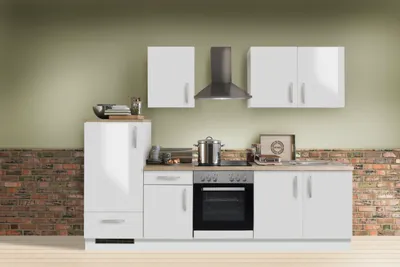 Produktbild von Küchenzeile mit Elektrogeräten White Premium Lack Weiß 270 cm ohne Geschirrspüler