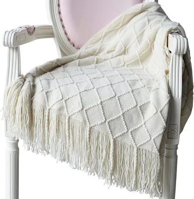Produktbild von Wohndecke aus weichem Strick mit Quasten, Beige, 125 x 210 cm