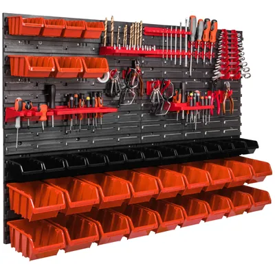 Image de Système de stockage Étagère murale 1152 x 780 mm Paroi à outils 39 pcs Bacs gerbables plastique