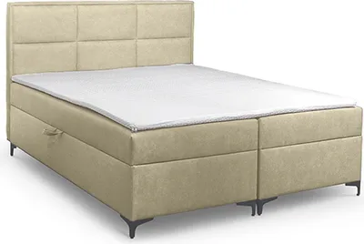 Produktbild von BETTSO Boxspringbett mit 2x Bettkasten Gepolstert Doppelbett mit Matratze und Topper Polsterbett für das Schlafzimmer VADUZ 120x200cm Hellbeige