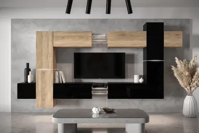 Produktbild von Furnitech Wohnwand Wohnzimmer - Wohnzimmer Schrankwand (AN91NEW-21SB-HGM28)