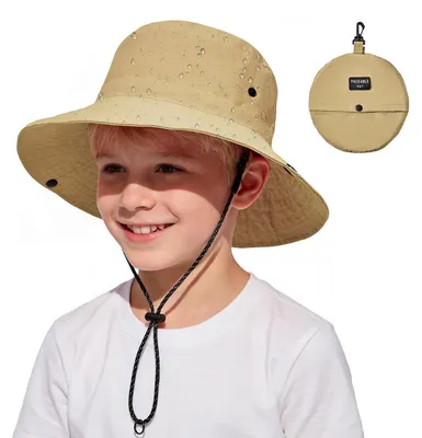 Immagine prodotto di Cappello da sole per bambini, protezione UV 50+, stile "Fischerhut", idrorepellente, pieghevole, color kaki, taglia 50-54