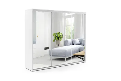 Zdjęcie produktu dla Szafa A31 biała, przesuwna z lustrem - 250 x 62 x 245 cm
