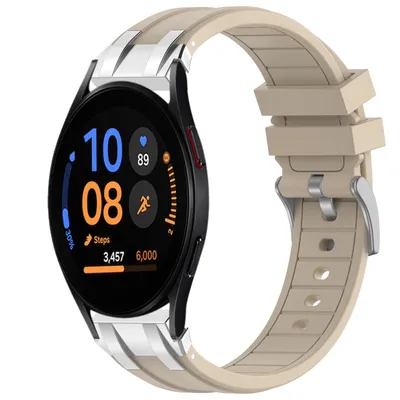 Produktbild von Für Samsung Galaxy Watch FE 40mm Silikon Schnellverschluss silberner Schnalle Ersatz Arm Band Beige