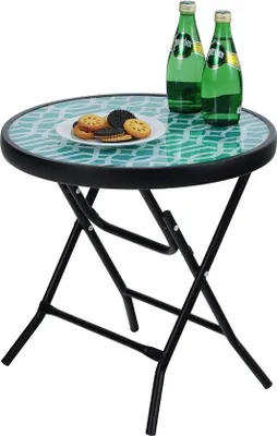 Immagine prodotto di Tavolo in vetro e metallo, pieghevole, tavolo da balcone, tavolo da terrazza, tavolino da salotto, tavolo di piccole dimensioni, resistente alle intemperie, facile da pulire, per balcone, giardino, terrazza e soggiorno