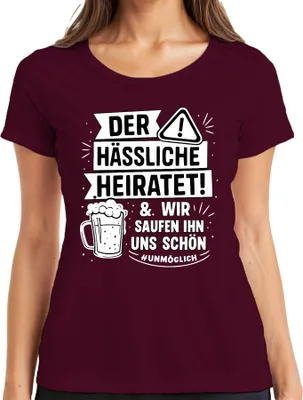 Obrázok produktu pre Škaredý sa ožení, my ho vypijeme krásne JGA Beer Party Vtipné dámske tričko, bordová, XL