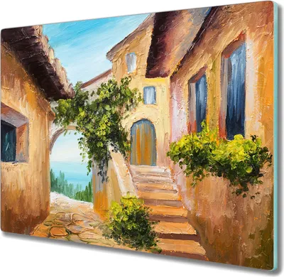 Produktbild von Coloray Herdabdeckplatte 60x52 cm Schneidebrett Kochplattenabdeckung Küchenbrett Hackbrett - Gebäude Meer