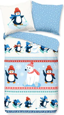Produktbild von JACK Flanell Wende Bettwäsche 2 tlg. 135x200cm Pinguin Eisbär Wintertraum