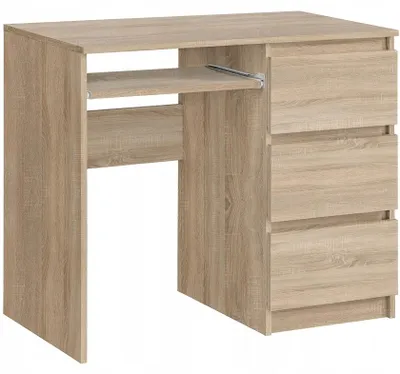 Zdjęcie produktu dla Biurko RADEK 90 cm dąb sonoma komputerowe 3 szuflady prawe laminowane