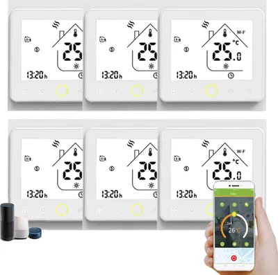 Produktbild von 6X WiFi Intelligent Raumthermostat Thermostat fußbodenheizung Wandheizung, Warmwasserbereitung zu Hause - weiß Innenthermometer
