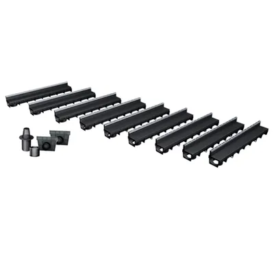 Produktbild von 9er-Pack MEAPARK - Entwässerungsrinnen mit Schlitzaufsatz + E-BLADE S Edelstahl Profile