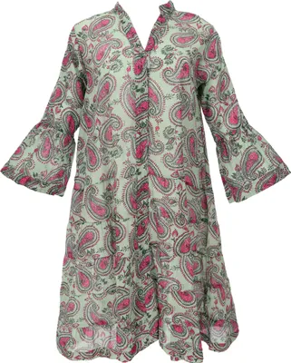 Produktbild von Boho Baumwoll Maxikleid, Oversize Sommerkleid - Grün, Damen, Baumwolle, Kleider