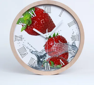 Produktbild von Holzuhr 30fi cm wanduhr - weiße Spitzen - Erdbeeren und Wasser