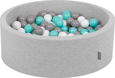 Obrázok produktu pre KiddyMoon 90x30cm/200 loptičiek ∅ 7cm Okrúhly Detské penové loptičky  vyrobené v EÚ, Svetlo šedá: Biela/Sivá/Svetlo Tyrkysová