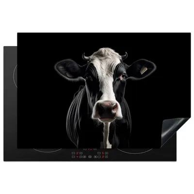 Produktbild von KitchenYeah© Herdabdeckplatte Tiere - Kühe - Porträt - Schwarz , 78x52cm, Küche Deko, Glaskeramikkochfeld Herdabdeckung, Abdeckplatte fùr Kochfeld