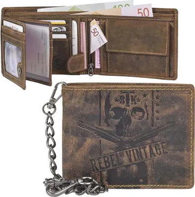 Zdjęcie produktu dla Greenburry skórzany portfel na łańcuszku brązowy REBEL of VINTAGE skull skull wallet