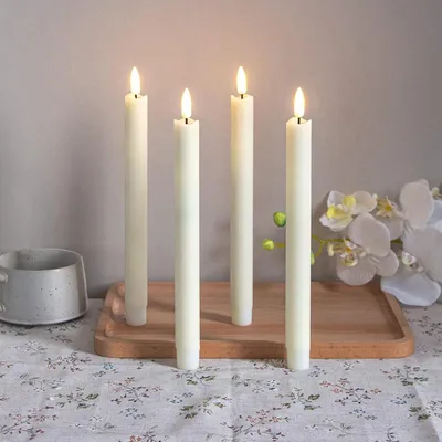 Obrázek produktu pro 4 kusy LED svíček, teplá bílá barva, 25 cm, bezplamenné, elektrické, napájené bateriemi, vhodné pro vánoční dekorace, svatby, oslavy, slonovinová bílá
