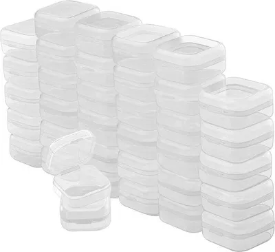 Image de Lot de boîtes de rangement en plastique - 36 pièces - Transparentes - Idéales pour les bijoux et les accessoires - 3,5 x 3,5 x 2 cm