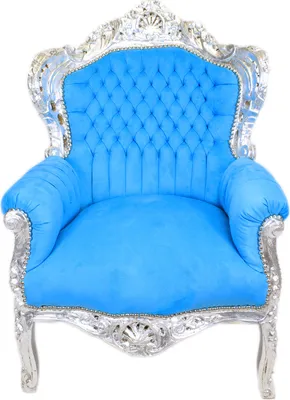 Produktbild von Barocksessel Barock Sessel Barockstuhl Armlehne Blau Türkis Silber Stoff Esszimmer Wohnzimmer Büro Flur Schminkstuhl Klassisch Barock Stuhl Premium