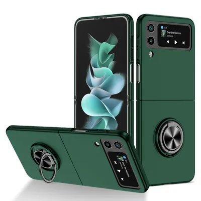 Obrázek produktu pro Tenké tvrdé PC pouzdro pro Samsung Galaxy Z Flip 4 5G, s prstencovým stojánkem zelené