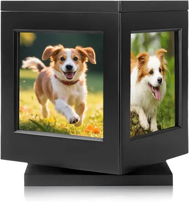 Productafbeelding van Huisdieren urn voor honden en katten, 14.5 x 14.5 cm, zwart, met fotolijst, voor dierenas