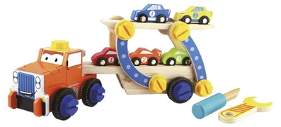 Produktbild von Bayagu Holz-Autotransporter für Kinder Fahrzeug-Set Holz Lernspielzeug