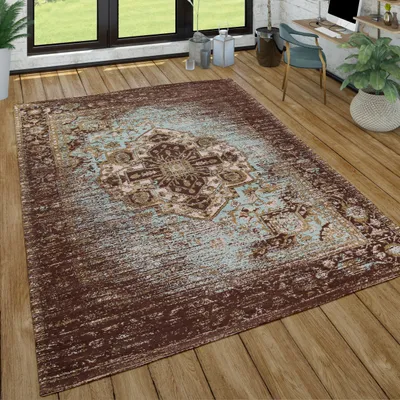 Produktbild von Orient Kurzflor Teppich Wohnzimmer Used-Look Orientalisches Design In Braun Grösse 80x150 cm